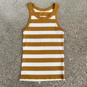 American Eagle Women's Mustard Yellow and White Striped Tank Top